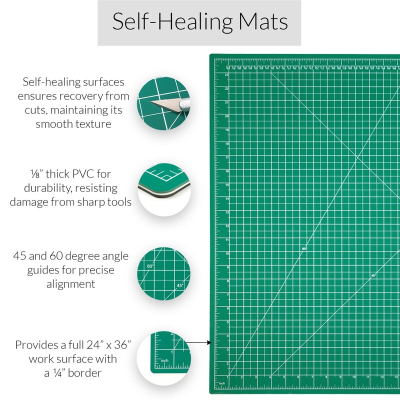 Breman Precision 24x36 Inch Self Healing Cutting Mat â€“ 2-Sided 5-Ply PVC Green/Black Cutting Mats for Crafts, Sewing, Quilting & DIY Projects with Durable Non-Slip Surface & Precise Grid Lines - Image 2